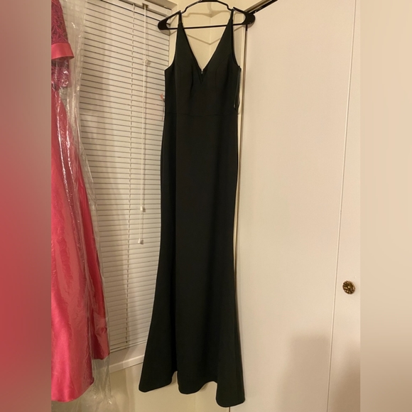 BHLDN Tatum V-Neck Stretch Crepe Gown, Size 10, Dark Emerald - Picture 8 of 11